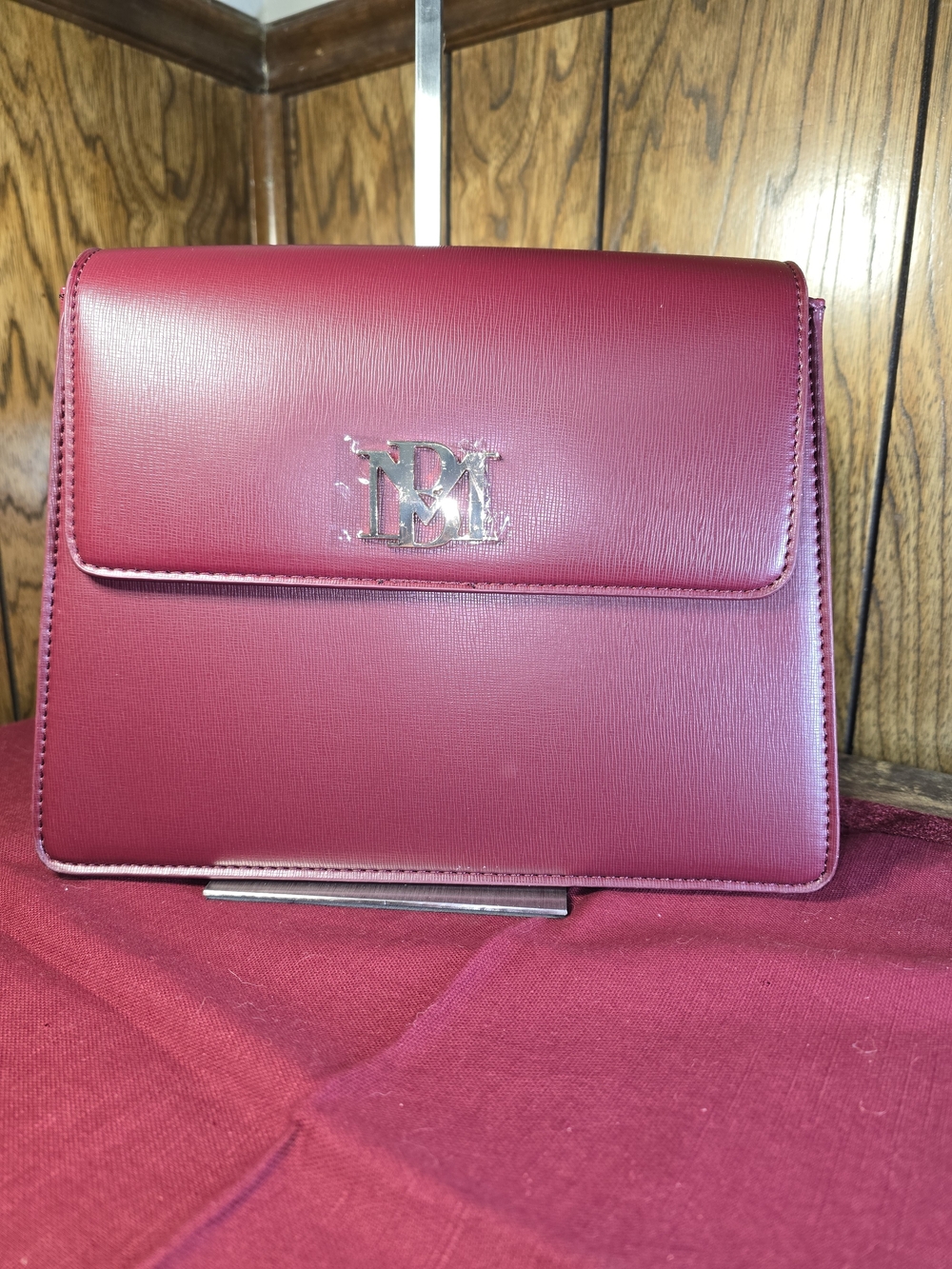 Badgley Mischka Burgundy/Plum Leather Clutch/Crossbody Bag